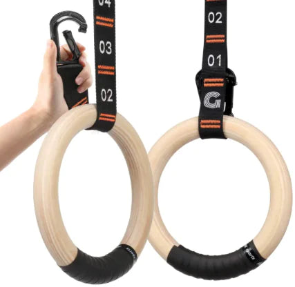FitHydrate™ Wooden Gymnastic Rings with Adjustable Straps