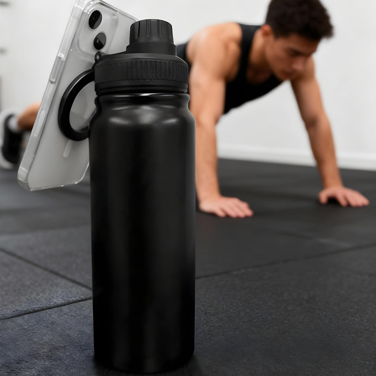 FitHydrate™ Magnetic Flow Bottle — 1L Insulated + Phone Mount