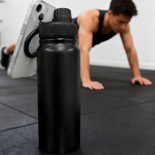 FitHydrate™ Magnetic Flow Bottle — 1L Insulated + Phone Mount